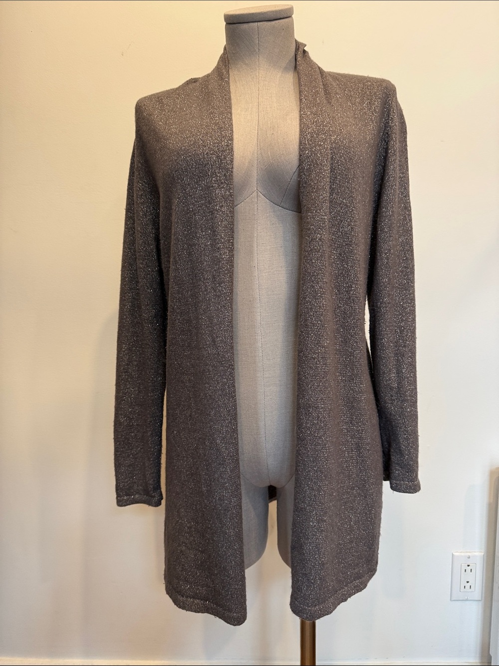 Windsmoor Silver Thread Cardigan Size Medium Shimmer Knit Open Front